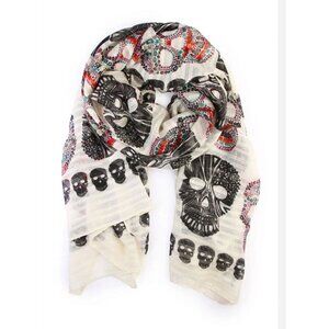 Twos Company Scarf Women White Skull Floral Long Swim Travel Gasparilla Neutral